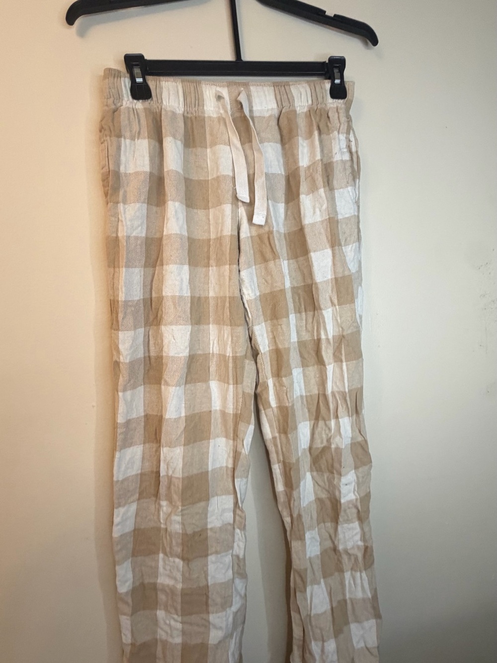 Old Navy Beige and White Check Drawstring Joggers